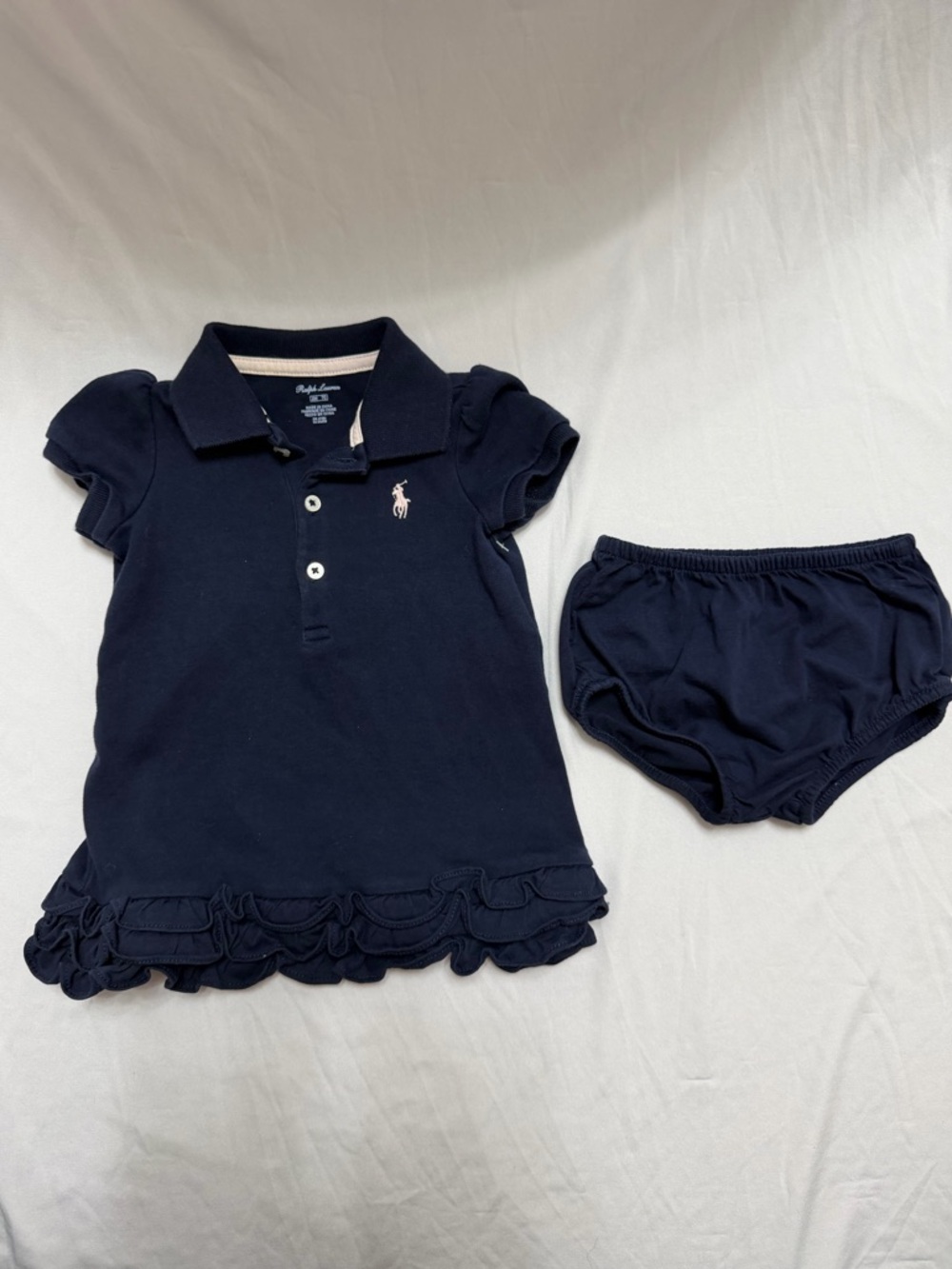 Ralph Lauren Navy dress with ruffle Trim with bottom cover